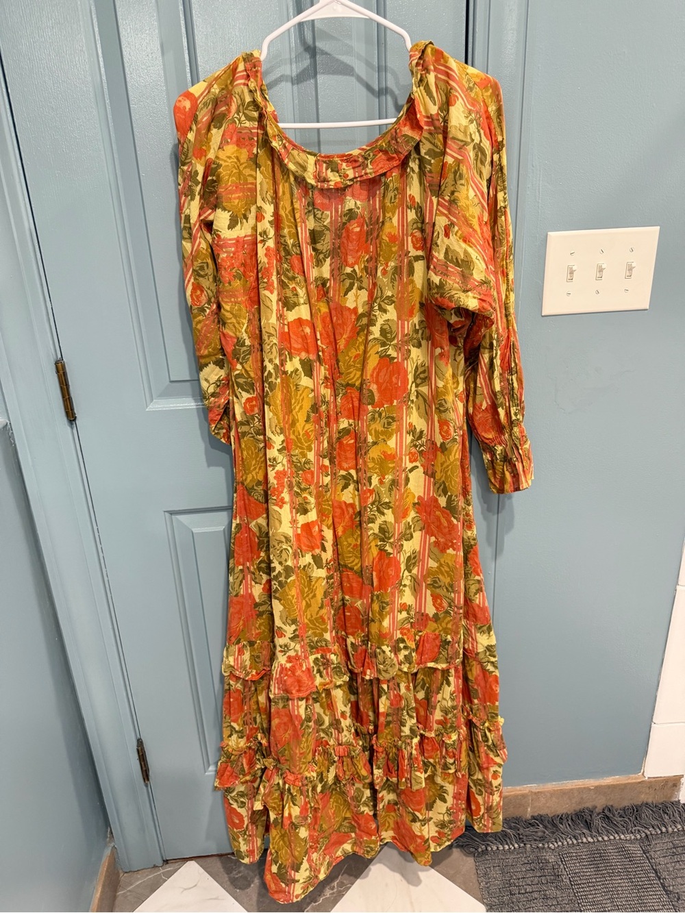 Anthropologie Coral, Olive & Cream Floral Dress - Picture 2 of 3
